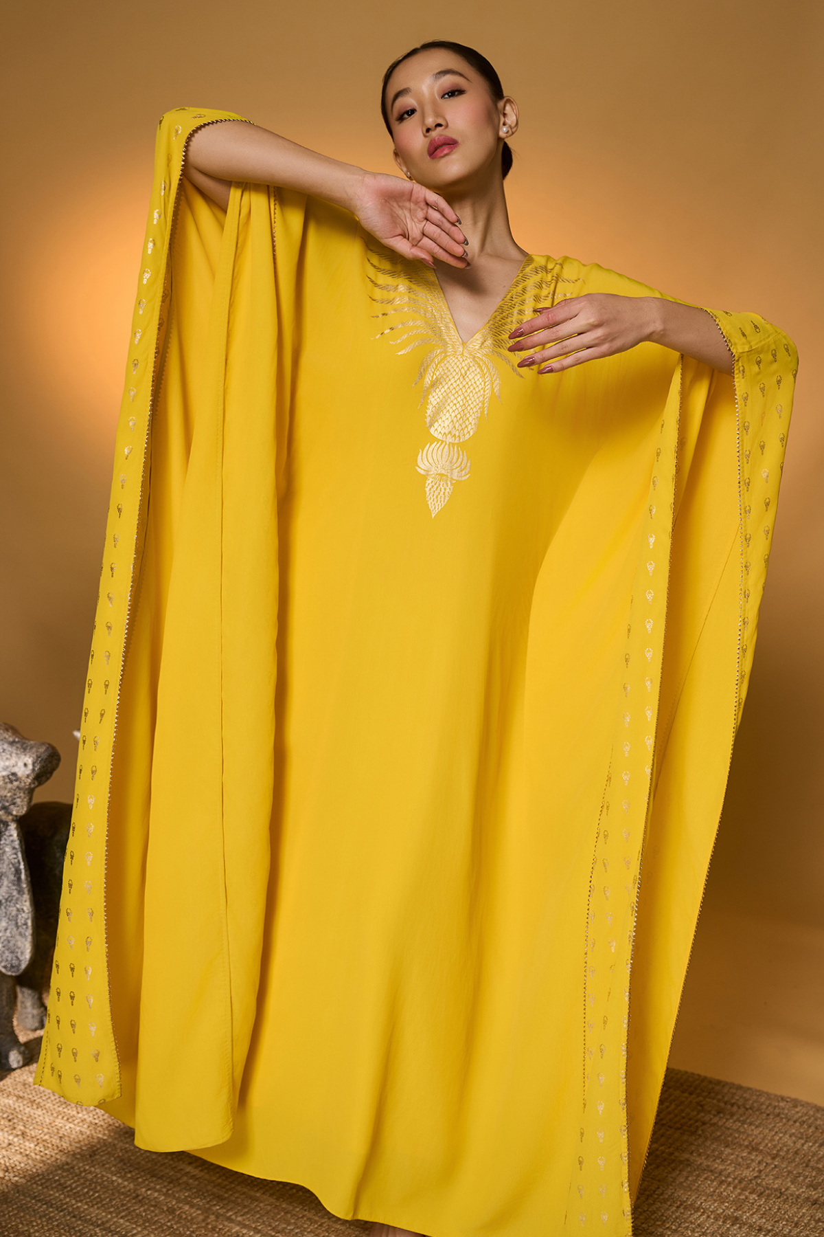 Yellow Tribal Mask Kaftan