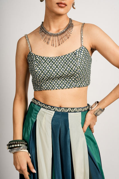 Hana Cape Jacket With Pleated Pants and Bustier
