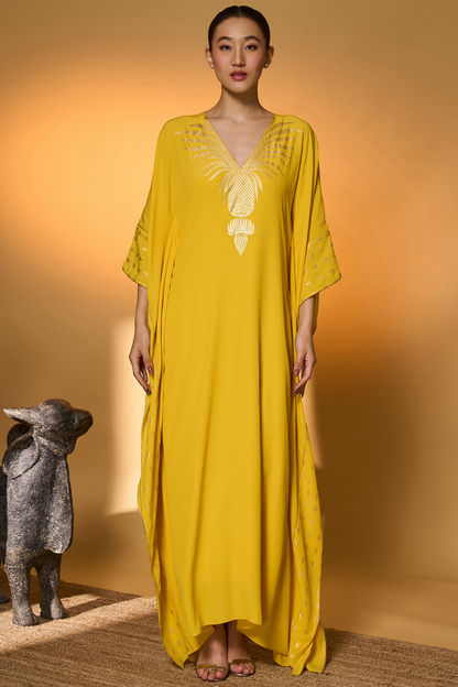 Yellow Tribal Mask Kaftan