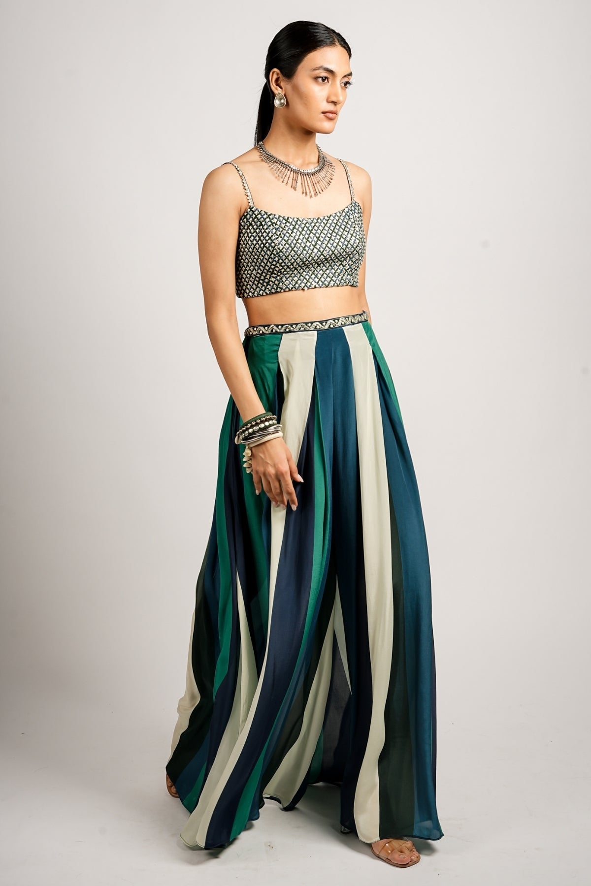 Hana Cape Jacket With Pleated Pants and Bustier