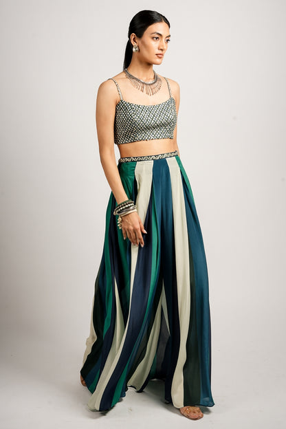 Hana Cape Jacket With Pleated Pants and Bustier