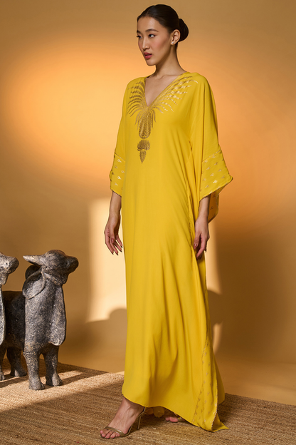 Yellow Tribal Mask Kaftan