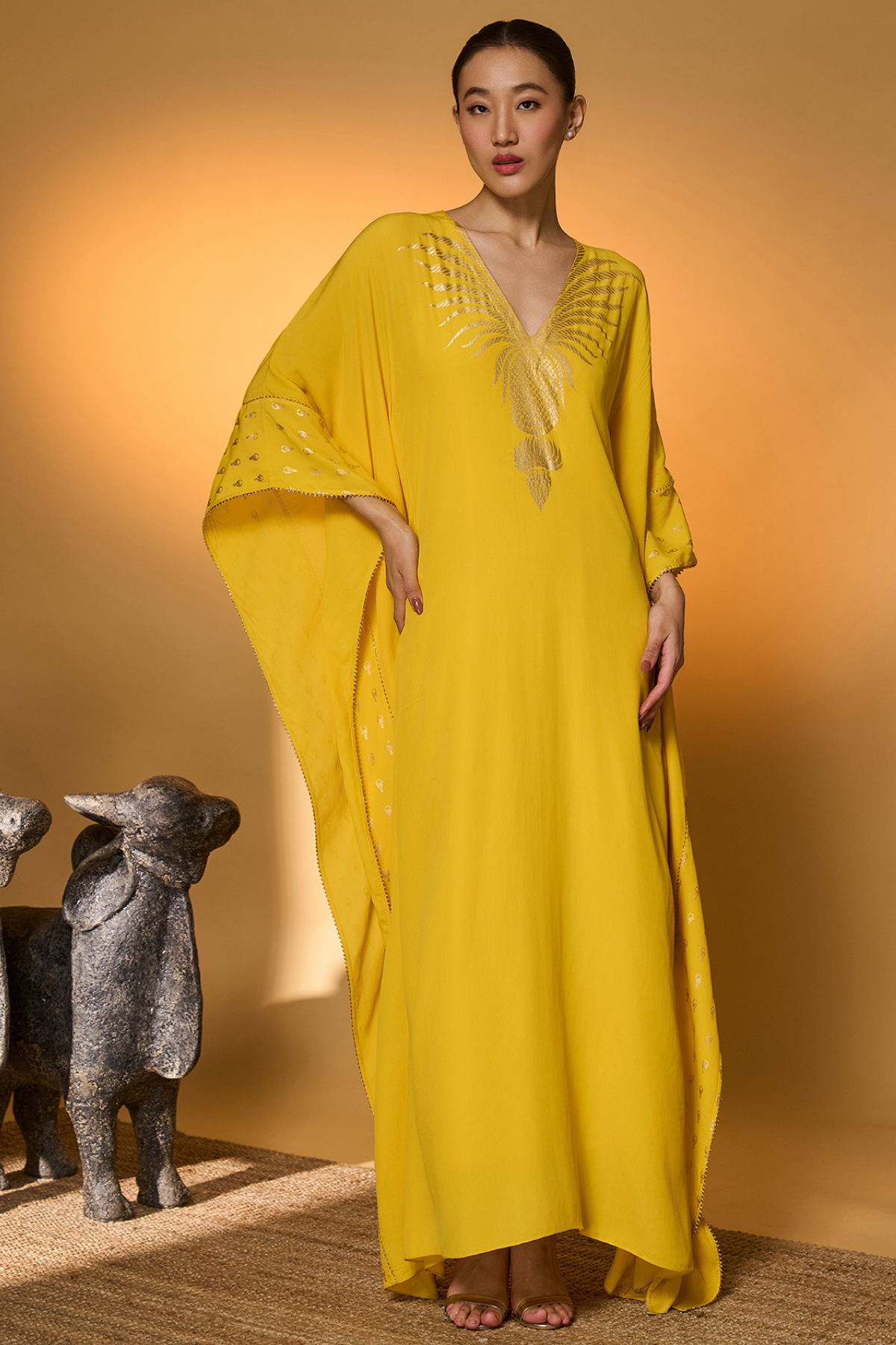 Yellow Tribal Mask Kaftan
