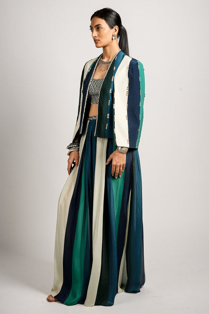 Hana Cape Jacket With Pleated Pants and Bustier