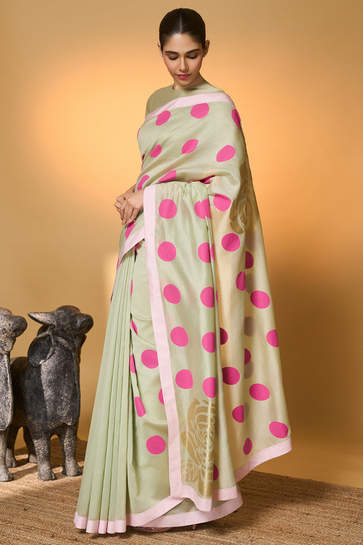 Mint Rose Blush Polka Saree