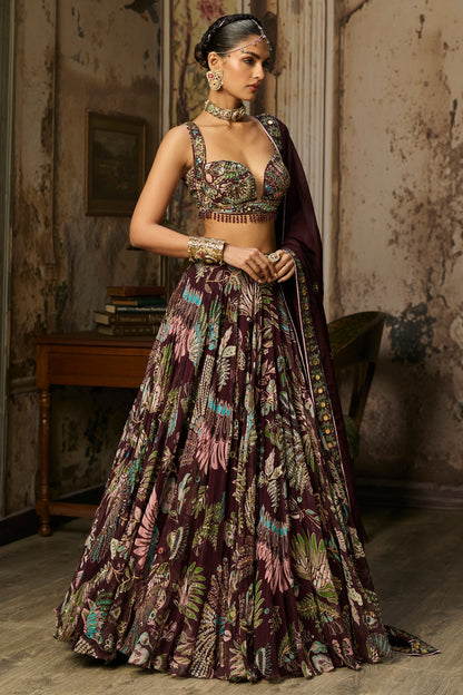 PLUM PRINTED AND HIGHLIGHTED LEHENGA SET