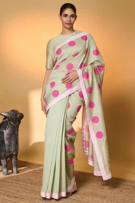 Mint Rose Blush Polka Saree