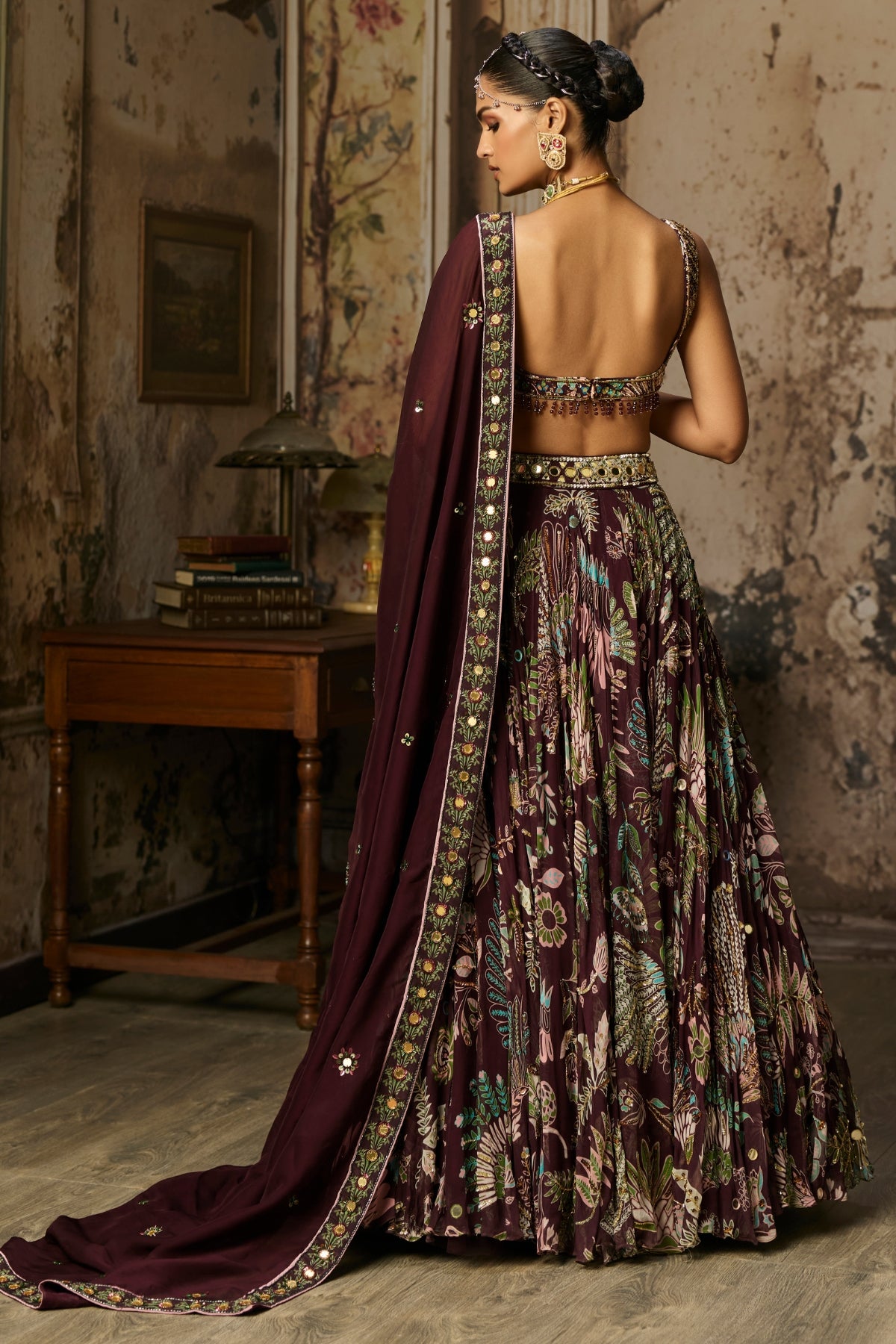 PLUM PRINTED AND HIGHLIGHTED LEHENGA SET