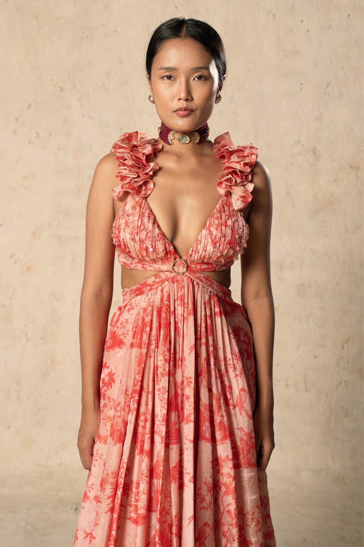 Printed Peach Tissue Gown
