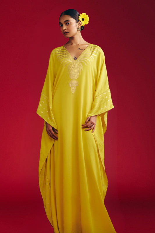 Yellow Tribal Mask Kaftan
