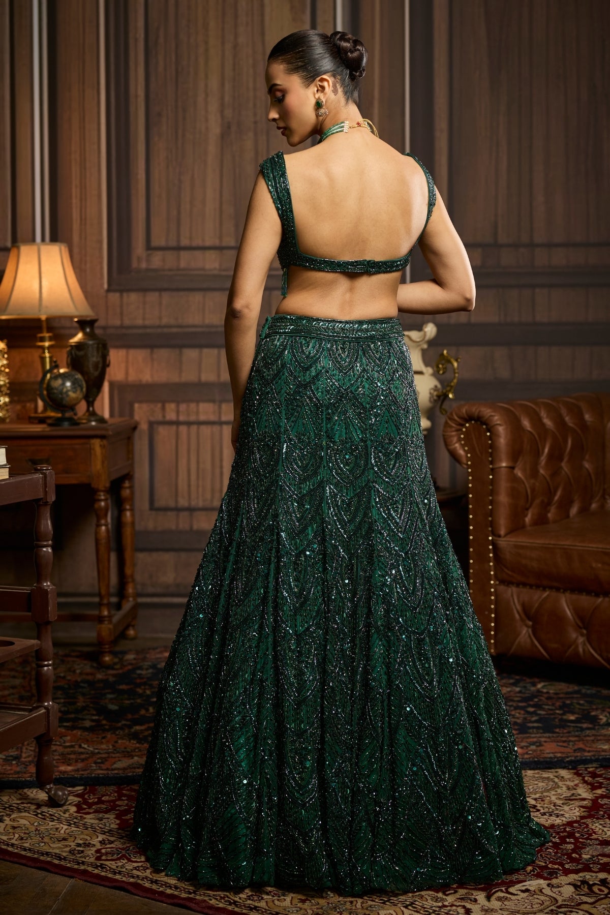 EMERALD GREEN EMBELLISHED  MERMAID SKIRT SET