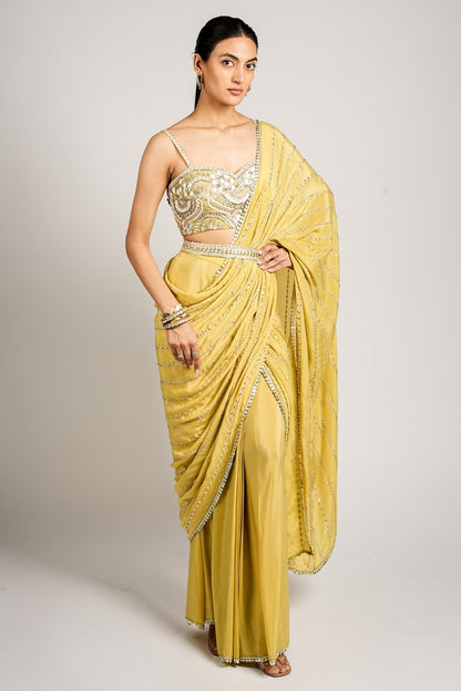 Ziva  Draped Saree Set With Embellished Bustier
