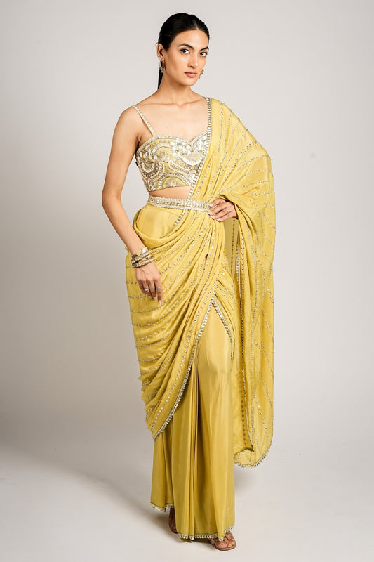 Ziva  Draped Saree Set With Embellished Bustier
