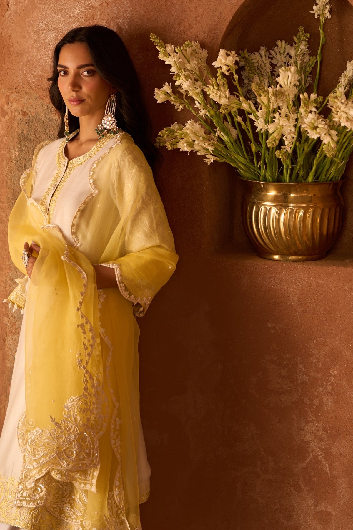 Anam - Daisy Ivory With Lemon Yellow A-line Kurta With Salwar And Dupatta