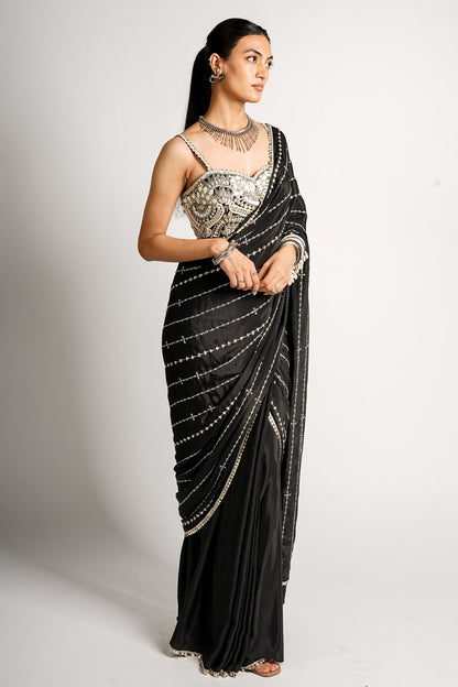 Farah  Draped Saree Set With Embellished Bustier