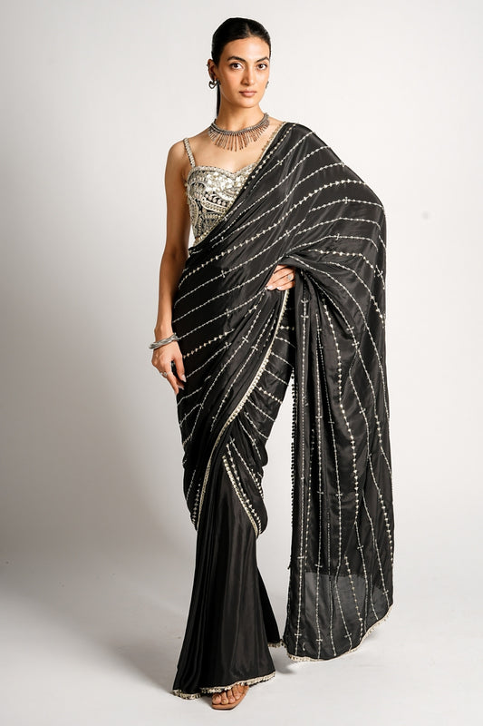 Farah  Draped Saree Set With Embellished Bustier