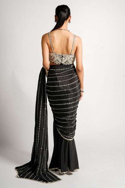 Farah  Draped Saree Set With Embellished Bustier