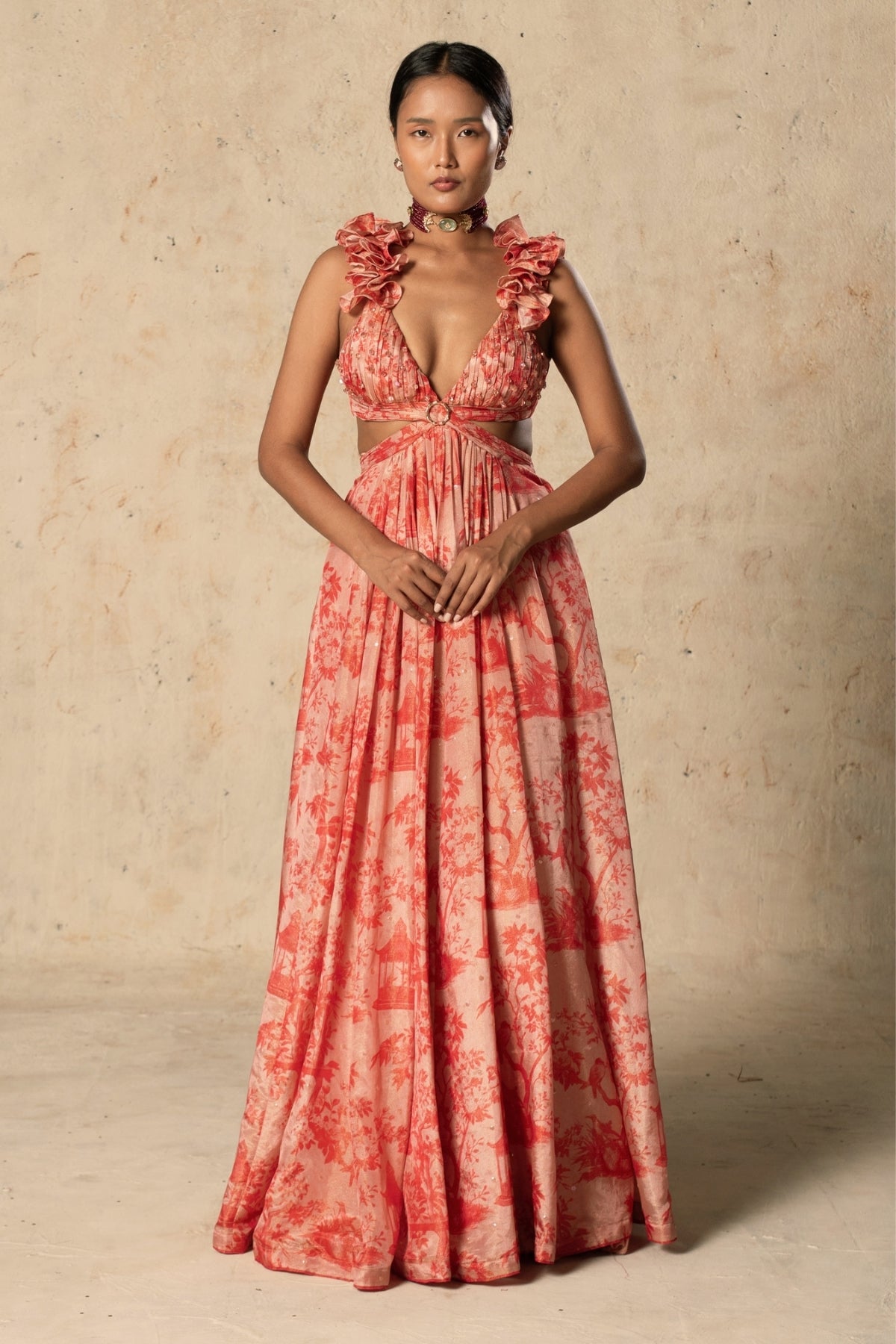 Printed Peach Tissue Gown