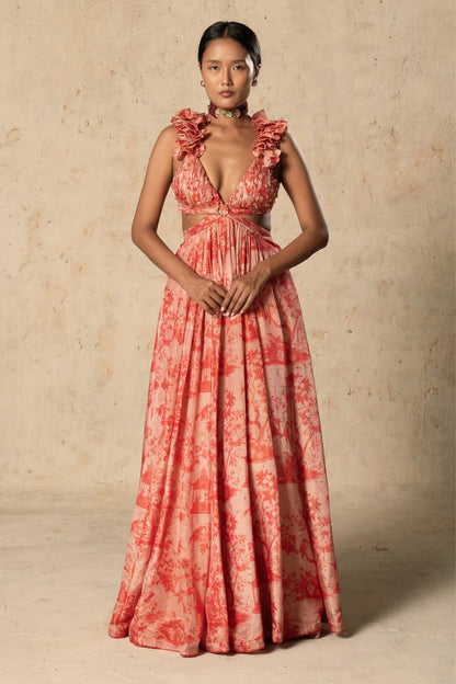Printed Peach Tissue Gown