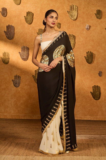 Black/White Moon Fish Saree