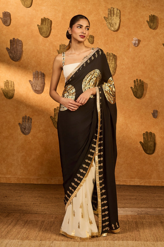Black/White Moon Fish Saree