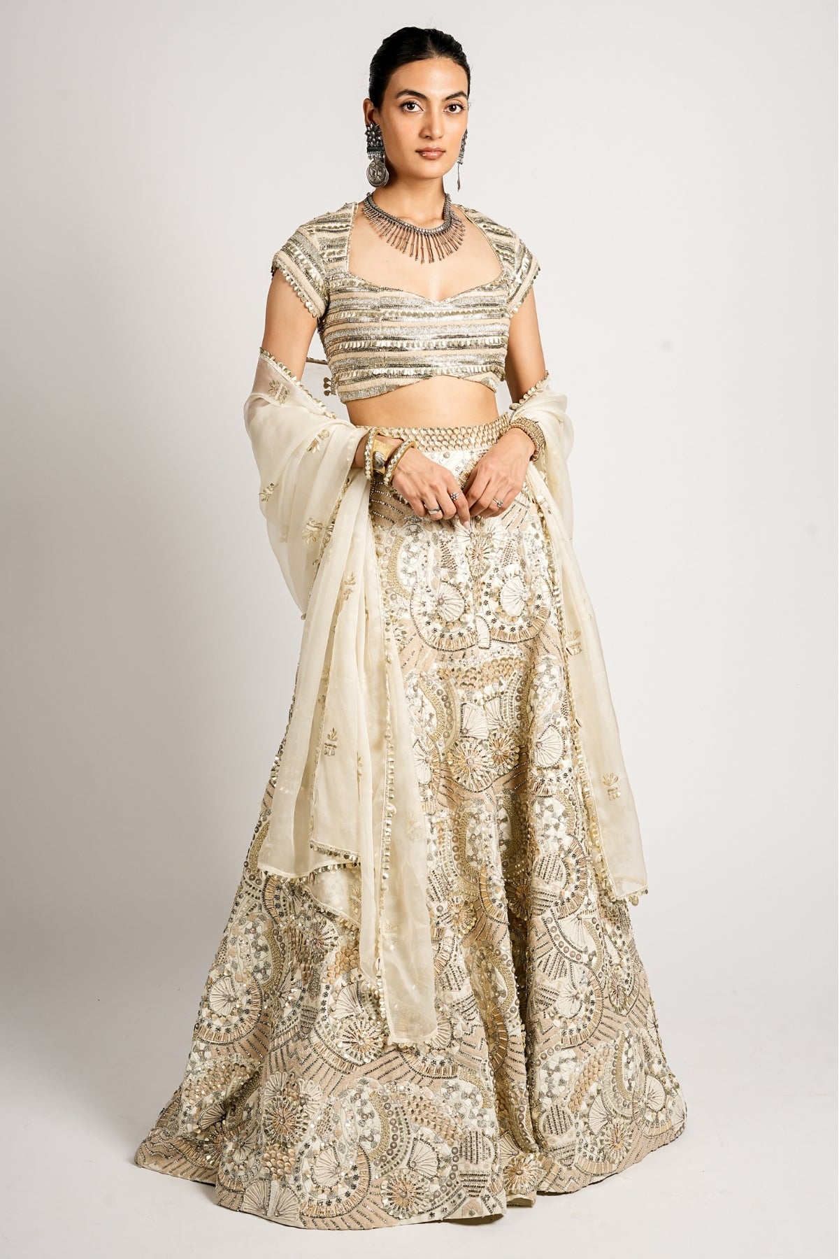 Zafar Embellished Blouse With Lehenga and Dupatta