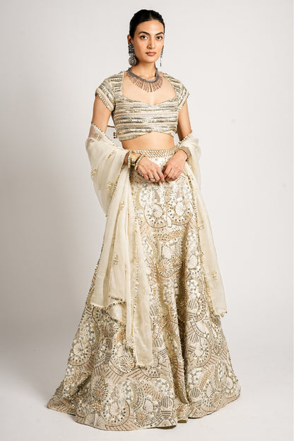Zafar Embellished Blouse With Lehenga and Dupatta