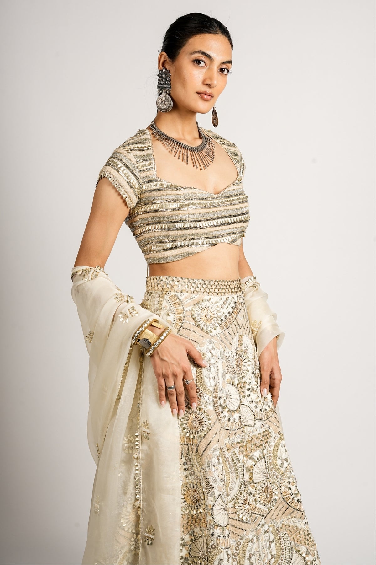 Zafar Embellished Blouse With Lehenga and Dupatta