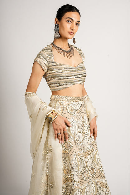 Zafar Embellished Blouse With Lehenga and Dupatta