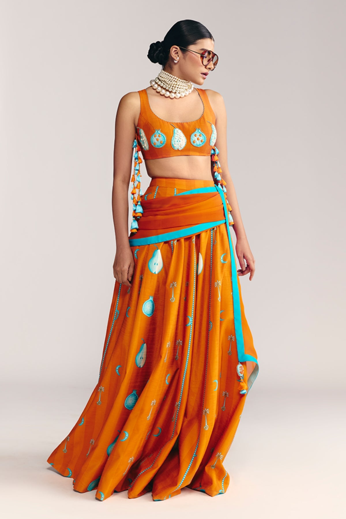 Saffron Sky Striped Lehenga Set