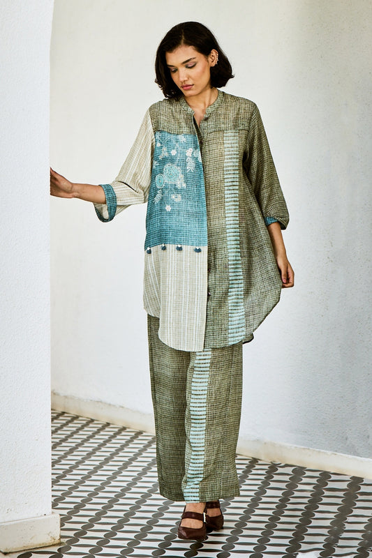 Blue Linen Kurta Set