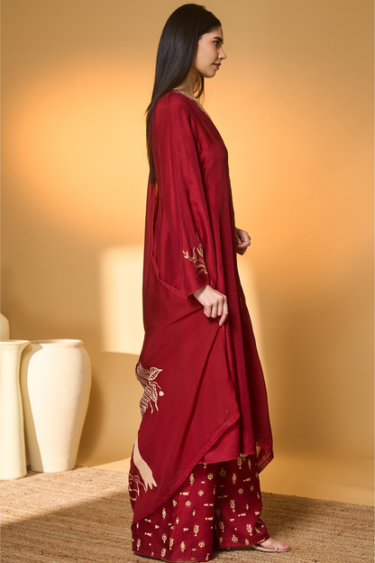 Red Deer Totem Kurta Set