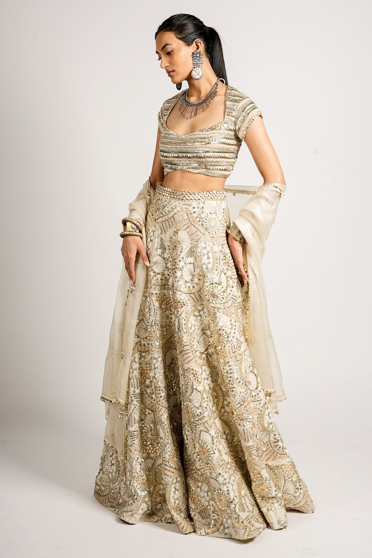 Zafar Embellished Blouse With Lehenga and Dupatta