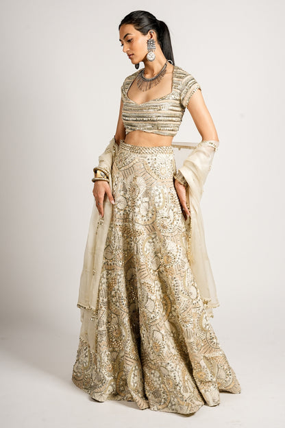 Zafar Embellished Blouse With Lehenga and Dupatta