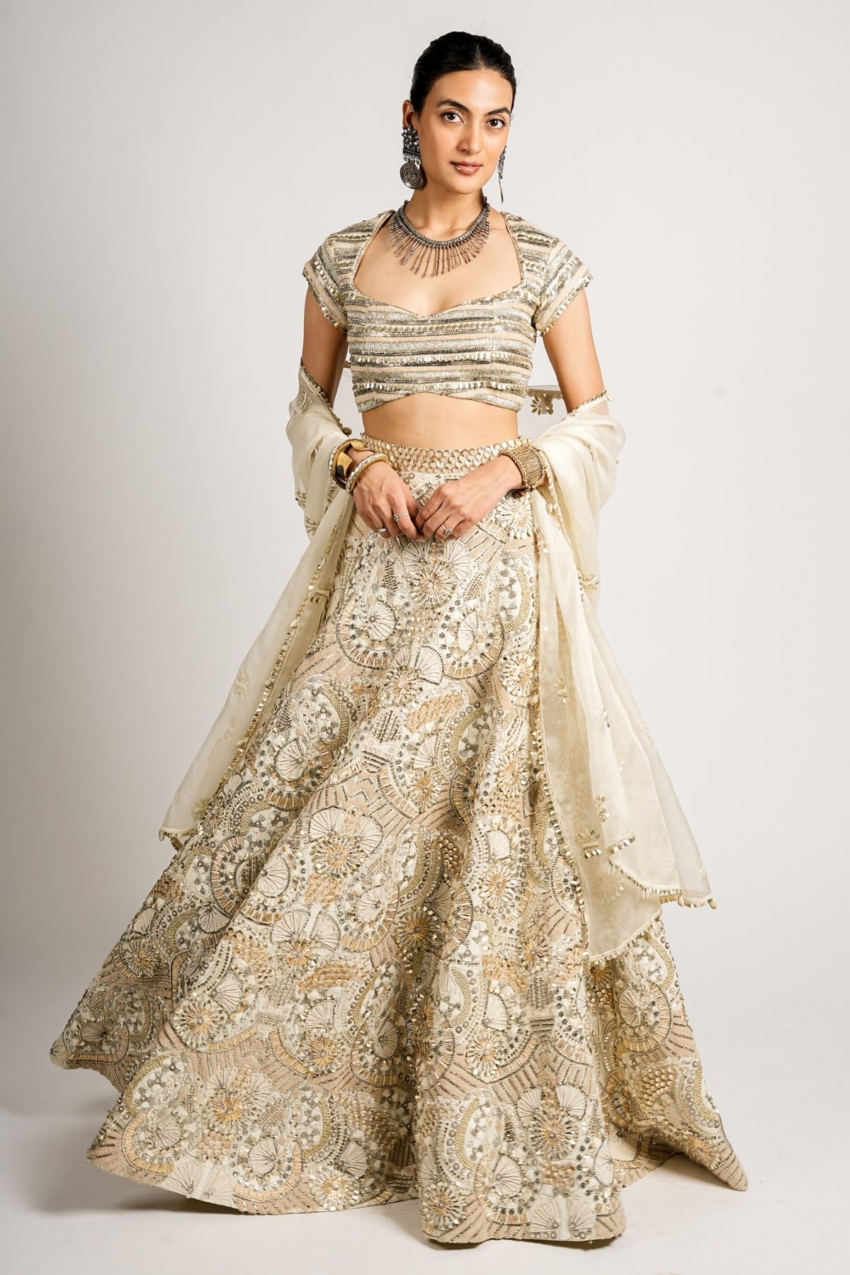 Zafar Embellished Blouse With Lehenga and Dupatta