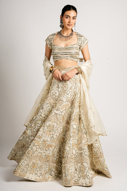 Zafar Embellished Blouse With Lehenga and Dupatta