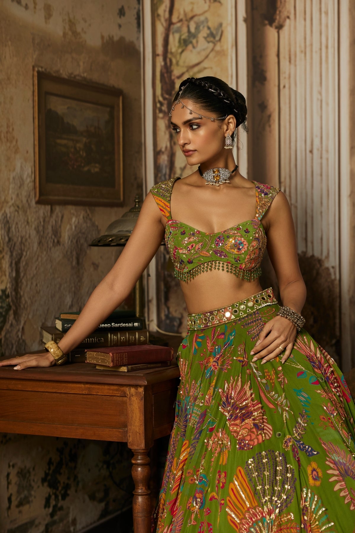 PEAR GREEN PRINTED AND HIGHLIGHTED LEHENGA SET