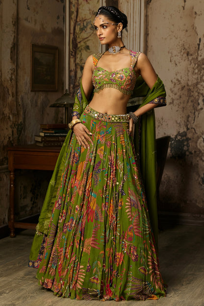 PEAR GREEN PRINTED AND HIGHLIGHTED LEHENGA SET