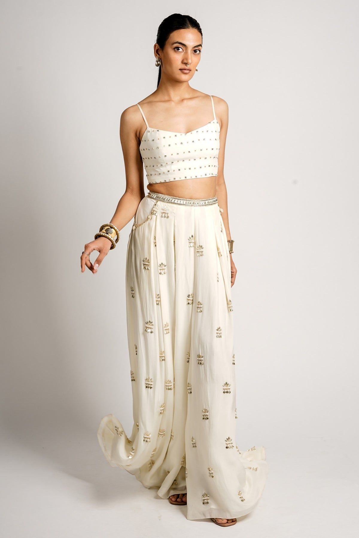 Mehraan Embellished Cape Jacket With Bustier and Flared Pant