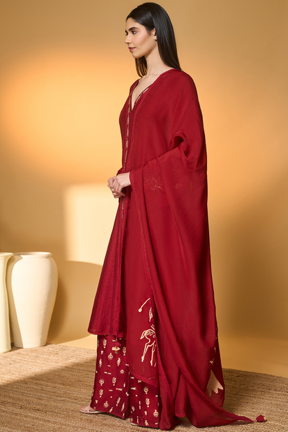 Red Deer Totem Kurta Set