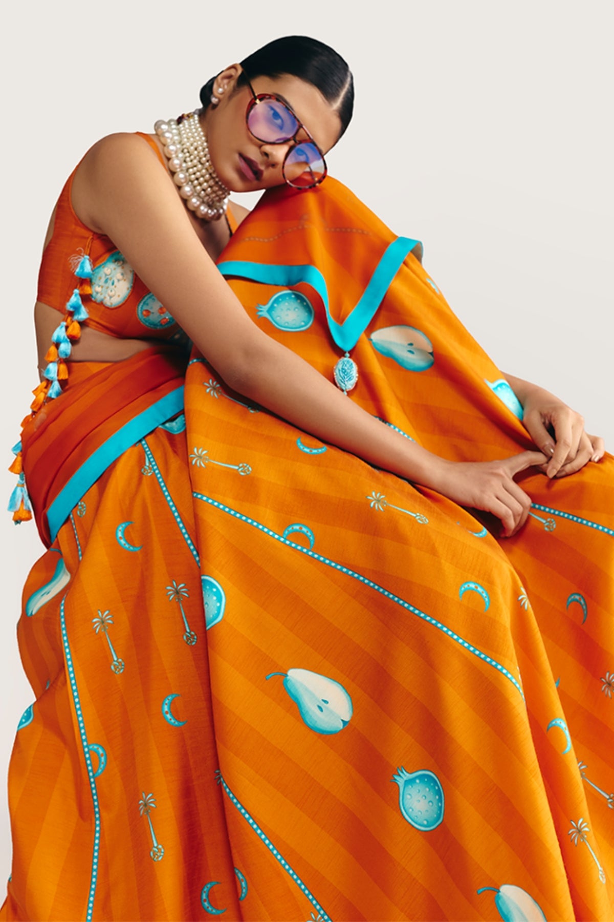 Saffron Sky Striped Lehenga Set