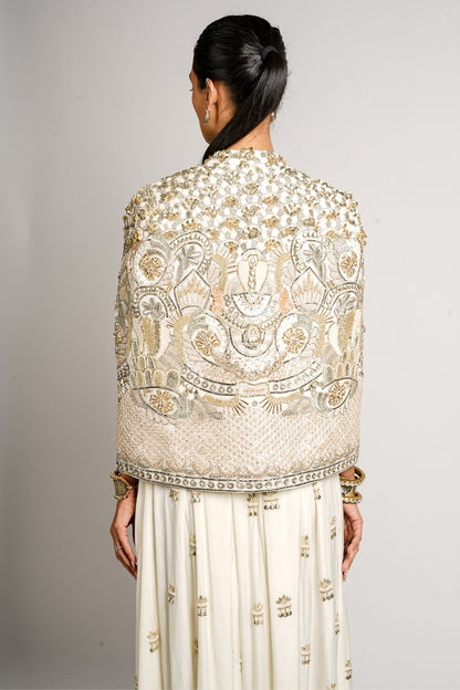 Mehraan Embellished Cape Jacket With Bustier and Flared Pant