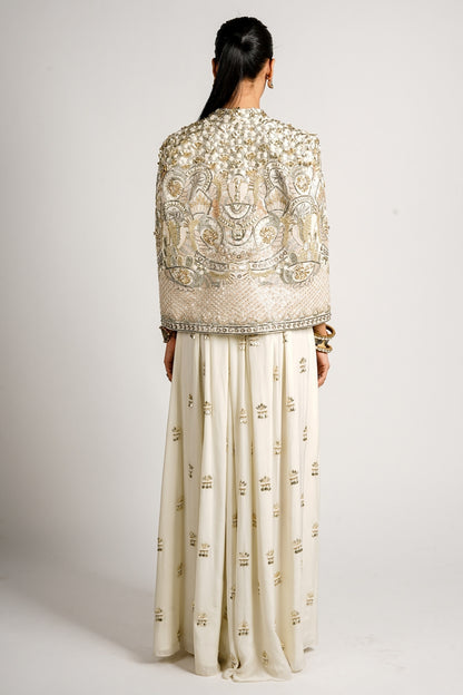 Mehraan Embellished Cape Jacket With Bustier and Flared Pant