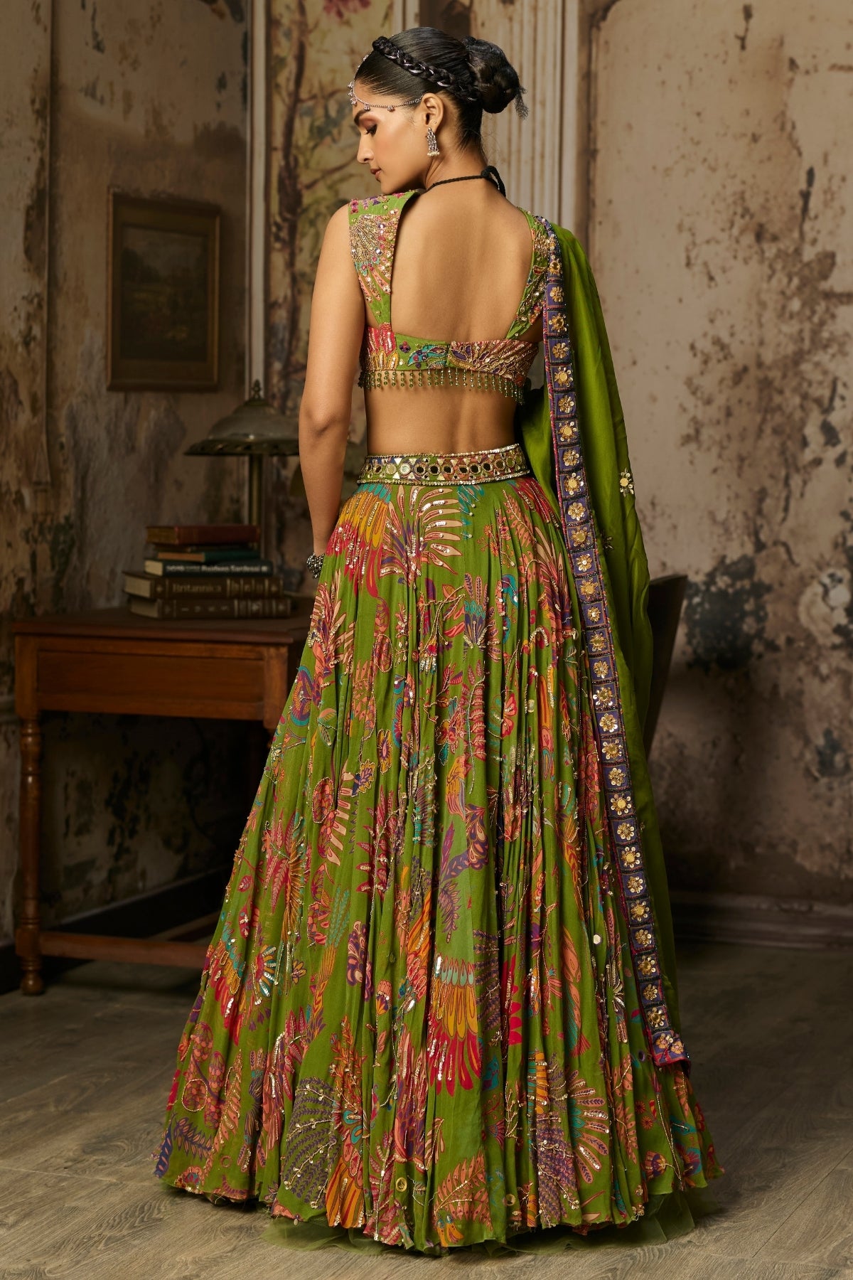 PEAR GREEN PRINTED AND HIGHLIGHTED LEHENGA SET