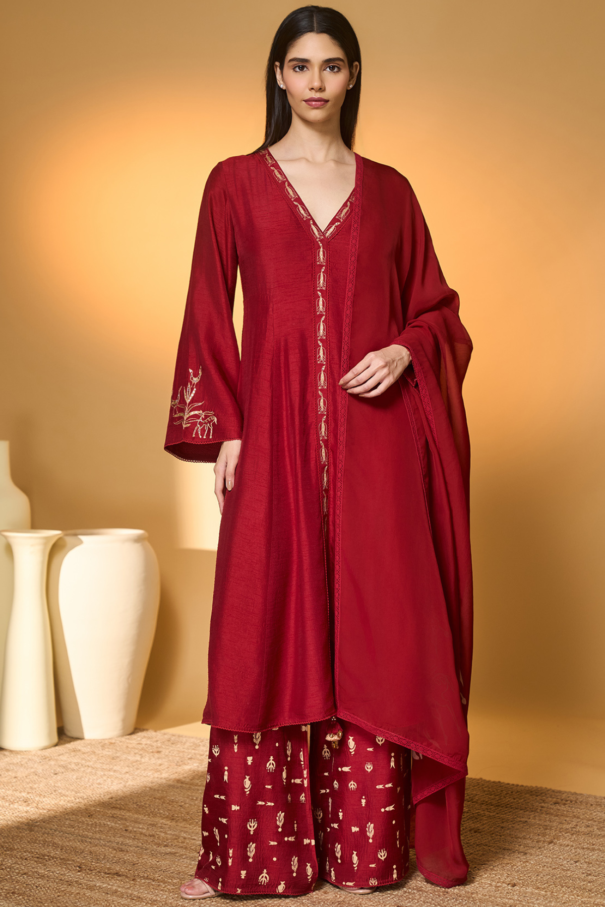 Red Deer Totem Kurta Set