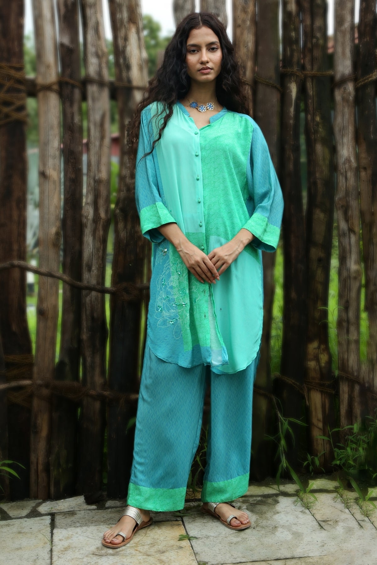 Aqua Blue Crepe Co-Ord Set