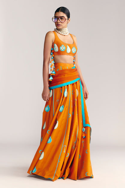 Saffron Sky Striped Lehenga Set