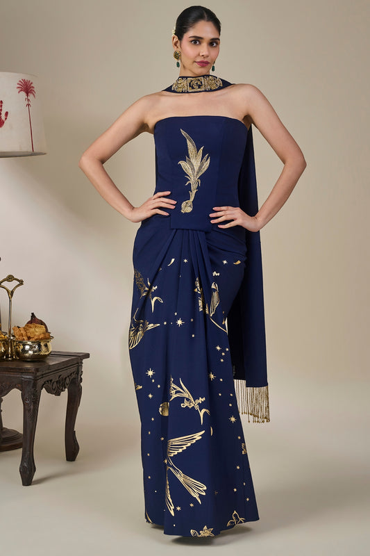Blue Cosmic Birdsong Corset Set