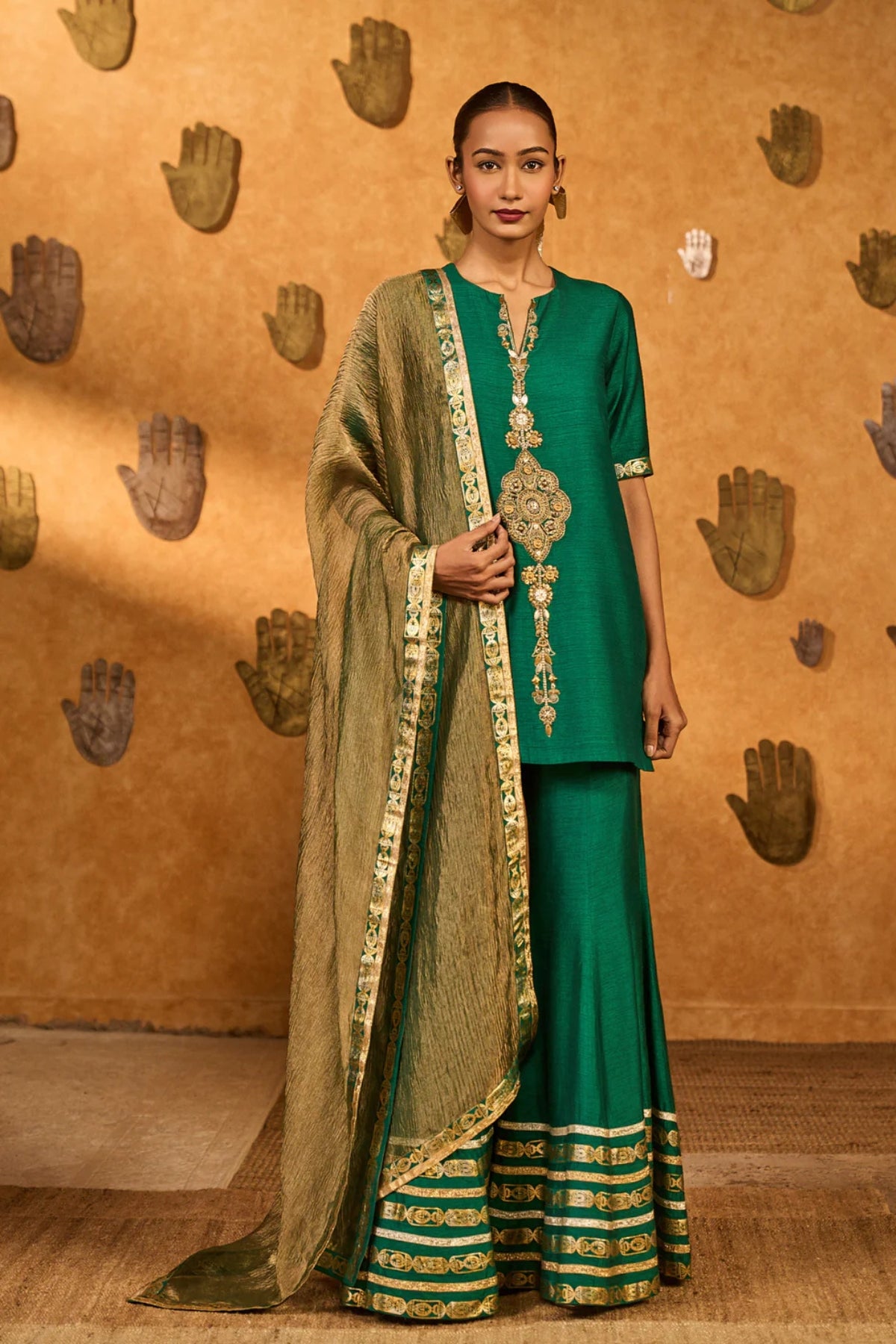 Green Gilded Sharara Set