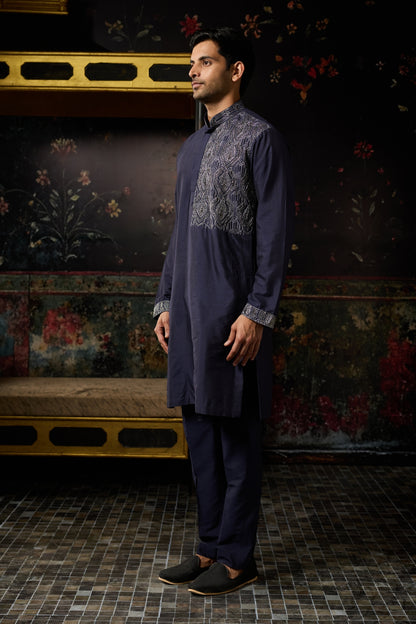 BLUE EMBROIDERED KURTA & PANTS